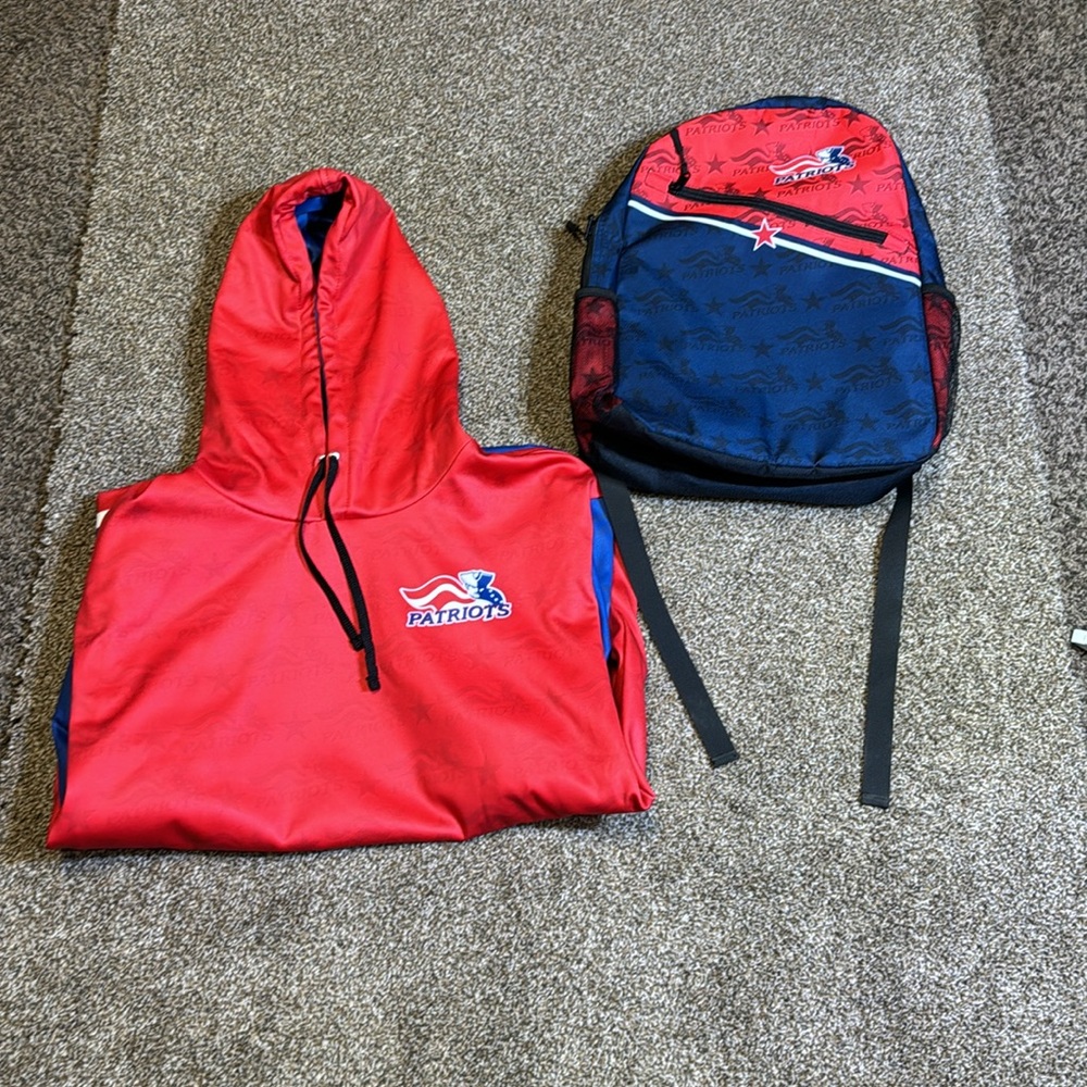 Custom Made New England Patriots Style Hoodie and Backpack Bundle. Both NWT.